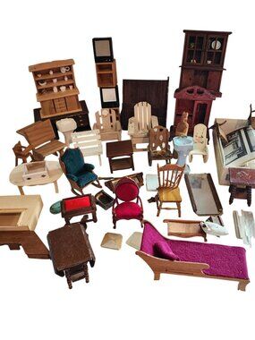Assortment Of Miniature Doll House furniture Most all of it needs TLC SOLD AS IS